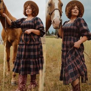 Ivy City Co Navy Plaid Madeline Midi Dress